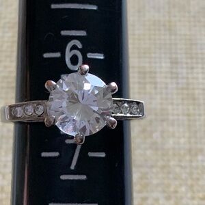 Elegant Silver CZ Engagement Ring, sterling or sterling plated size 6.5